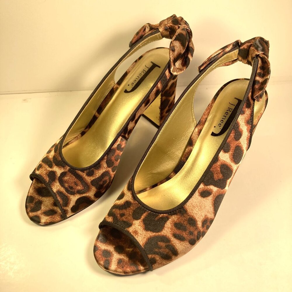 J Renee Leopard Print Open Toe Shoes Size 8M - image 1